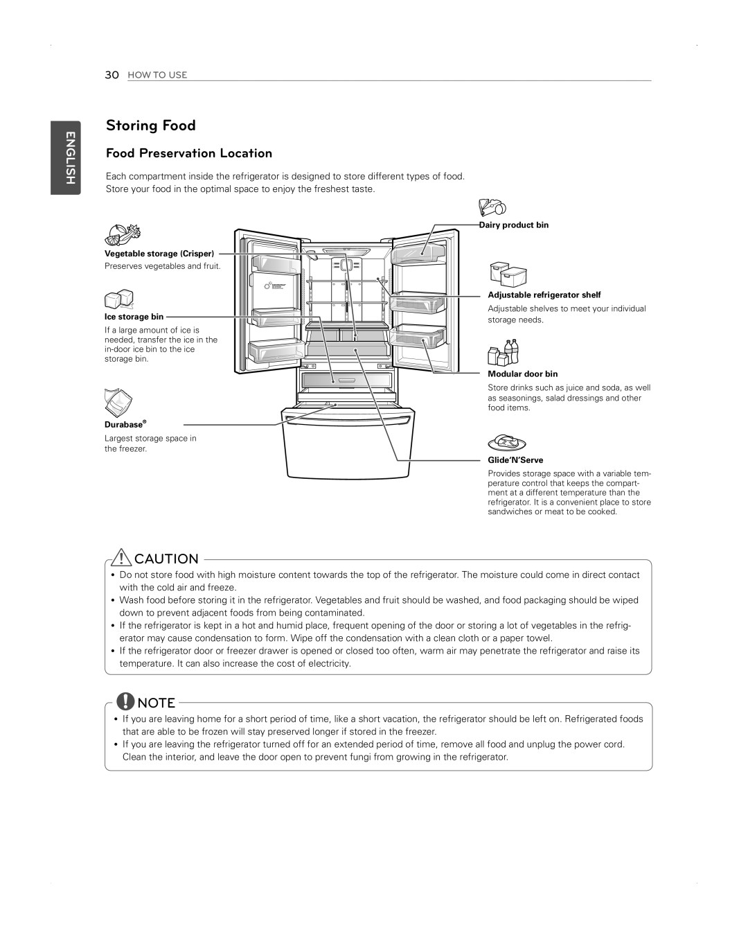 LG Electronics LFX31945ST owner manual Storing Food, Food Preservation Location, English, How To Use 
