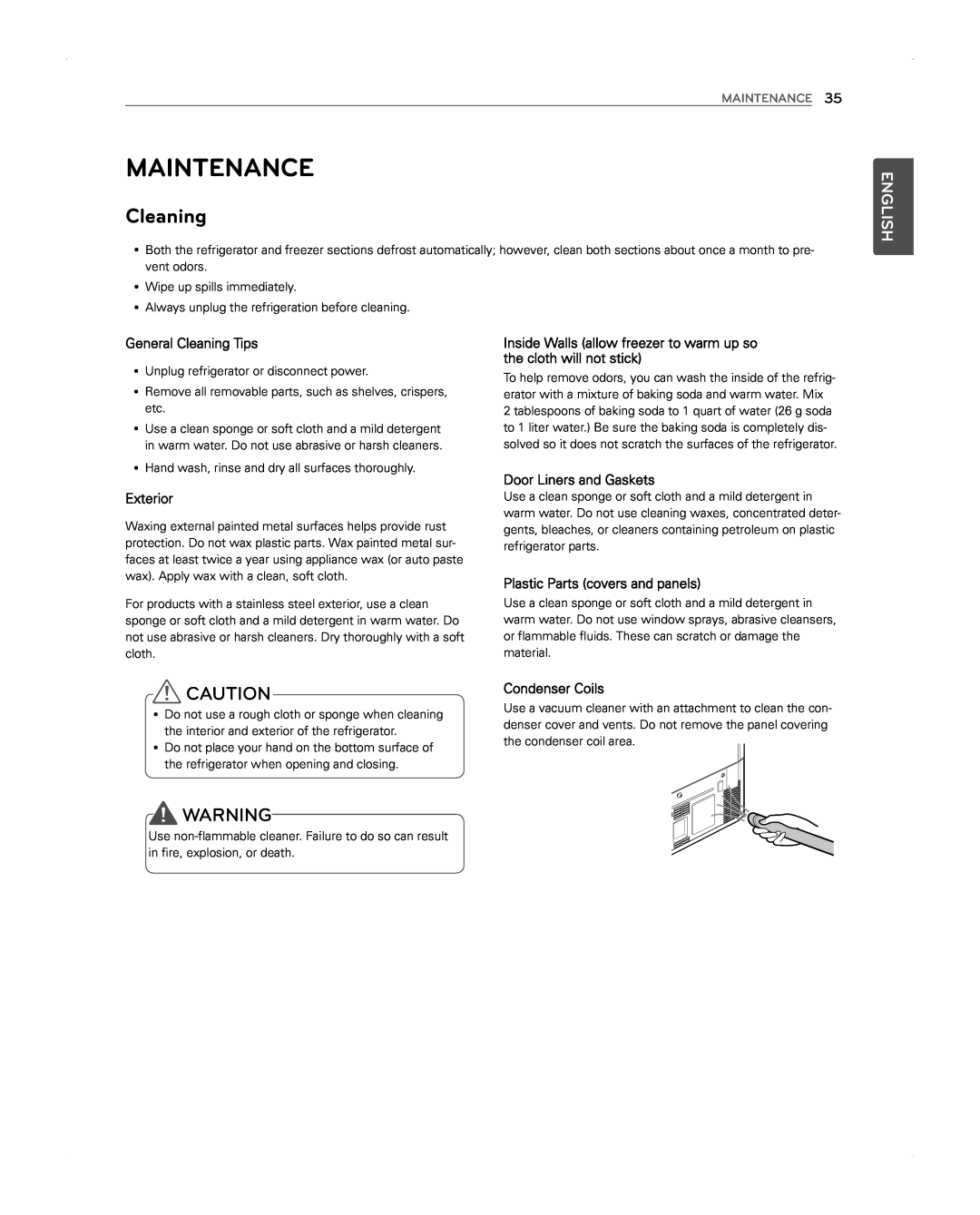 LG Electronics LFX31945ST owner manual Maintenance, Cleaning, English 
