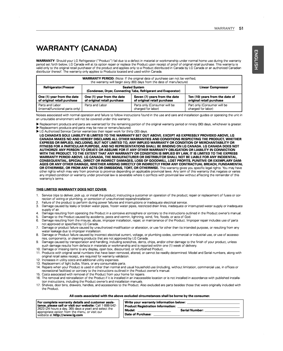 LG Electronics LFX31945ST owner manual Warranty Canada, English 