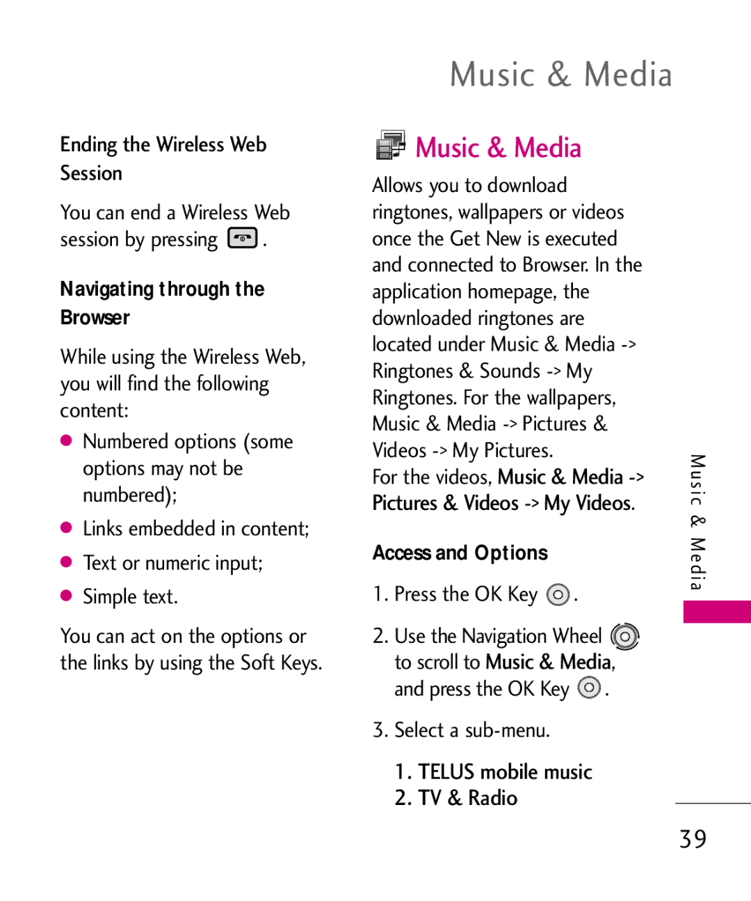 LG Electronics LG 8550 manual Music & Media, Navigating through the Browser 