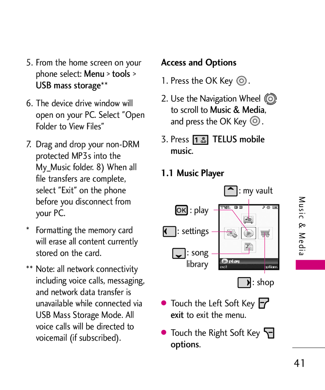 LG Electronics LG 8550 manual Music Player, My vault Play Settings, Shop 