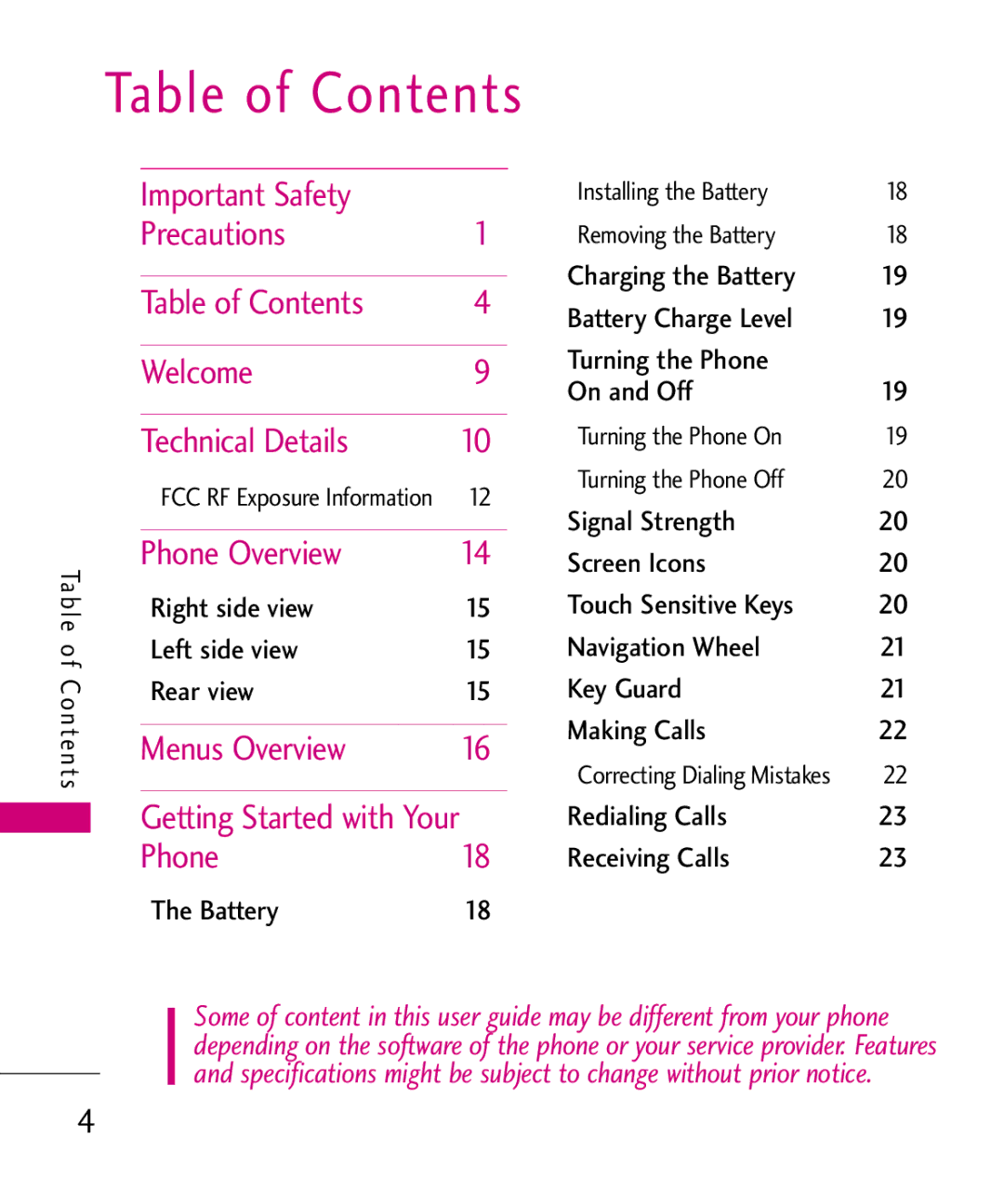 LG Electronics LG 8550 manual Table of Contents 