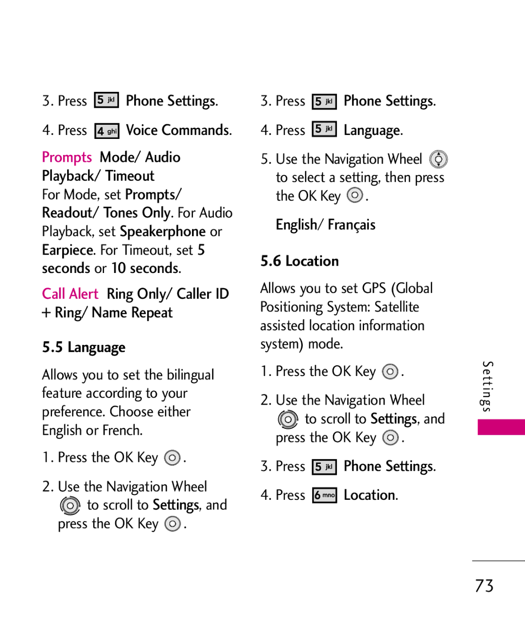 LG Electronics LG 8550 manual Language, Location 