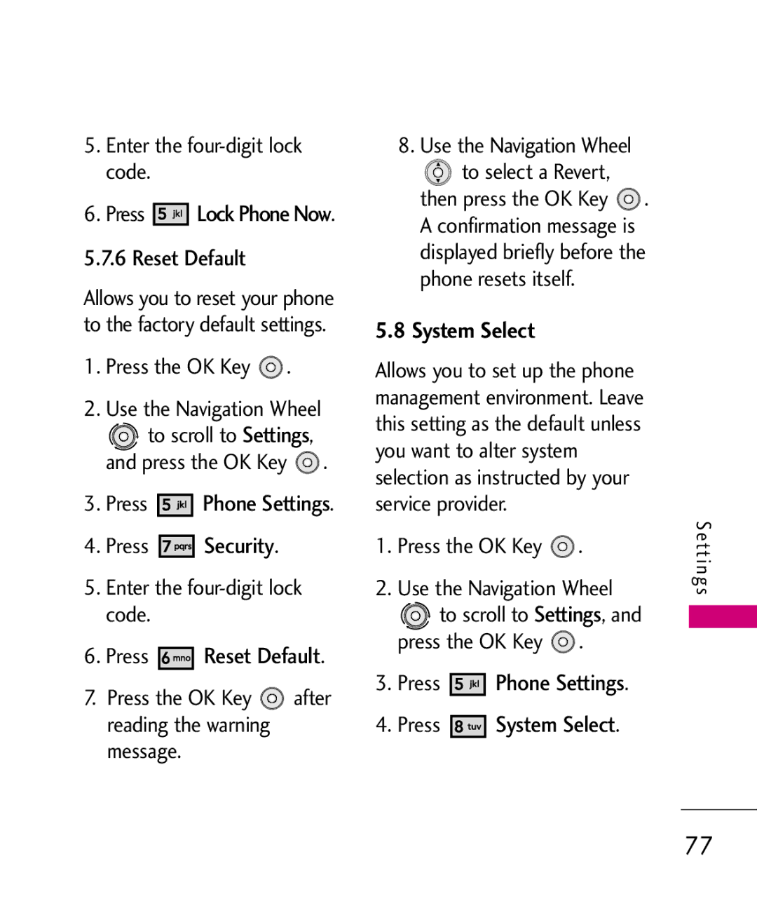 LG Electronics LG 8550 manual System Select, Press Phone Settings 