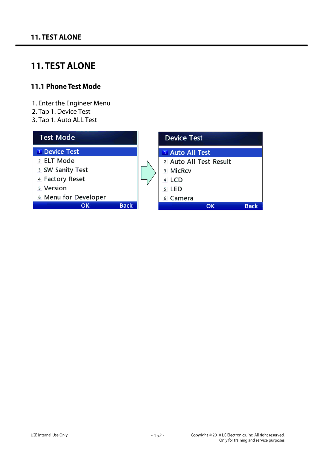 LG Electronics LG-C320 service manual Phone Test Mode, 152 