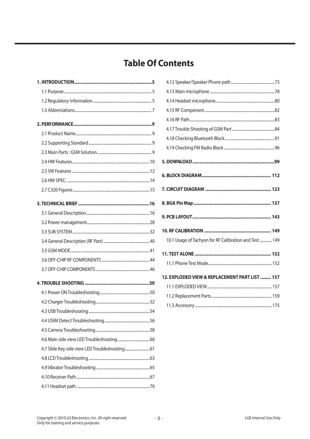 LG Electronics LG-C320 service manual Table Of Contents 