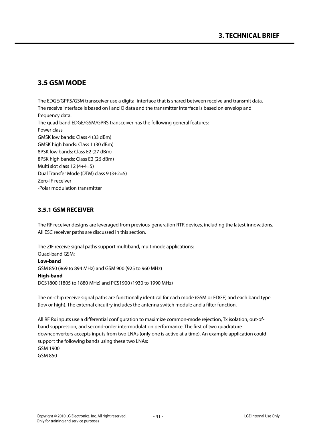 LG Electronics LG-C320 service manual Low-band, GSM 850 869 to 894 MHz and GSM 900 925 to 960 MHz, High-band 