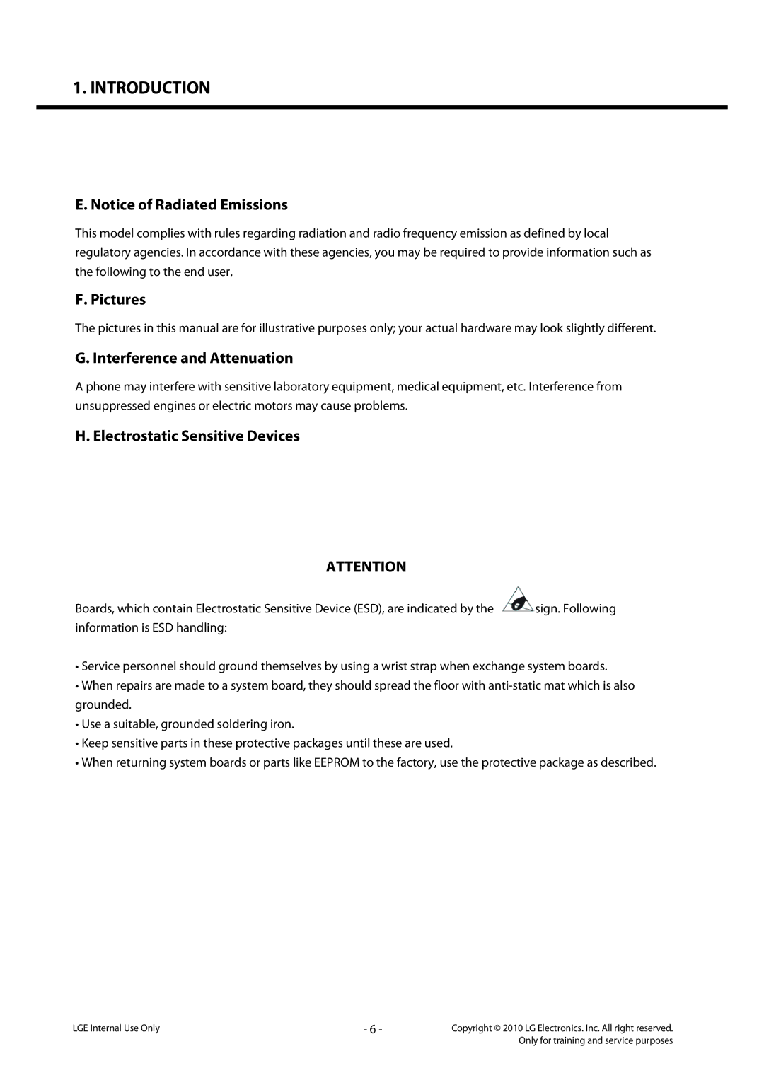 LG Electronics LG-C320 service manual Pictures, Interference and Attenuation, Electrostatic Sensitive Devices 