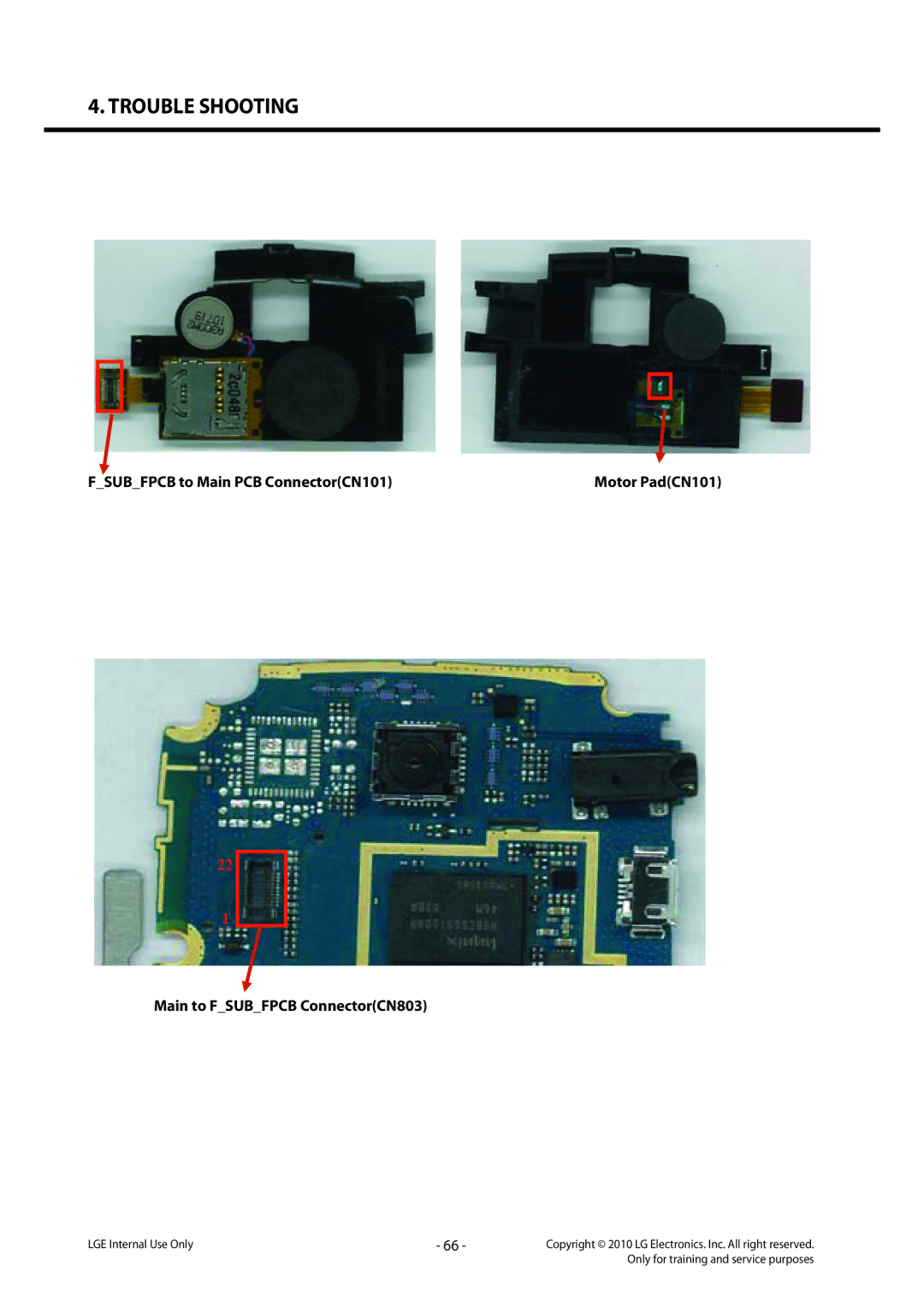 LG Electronics LG-C320 service manual Fsubfpcb to Main PCB ConnectorCN101, Main to Fsubfpcb ConnectorCN803 