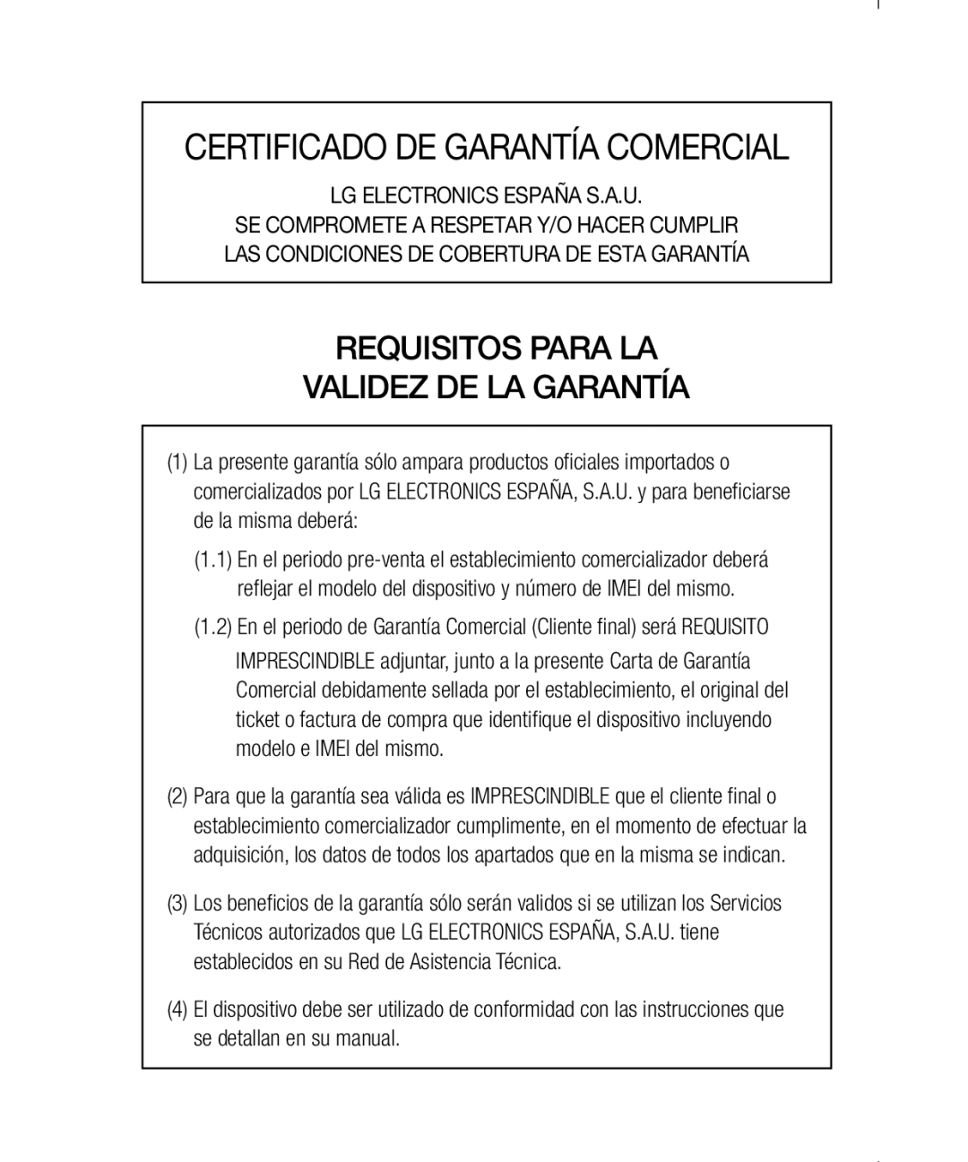 LG Electronics LG-E610 manual Certificado DE Garantía Comercial 