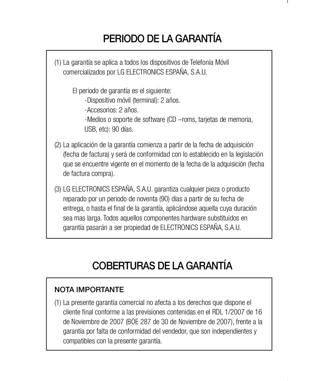 LG Electronics LG-E610 manual Periodo DE LA Garantía 