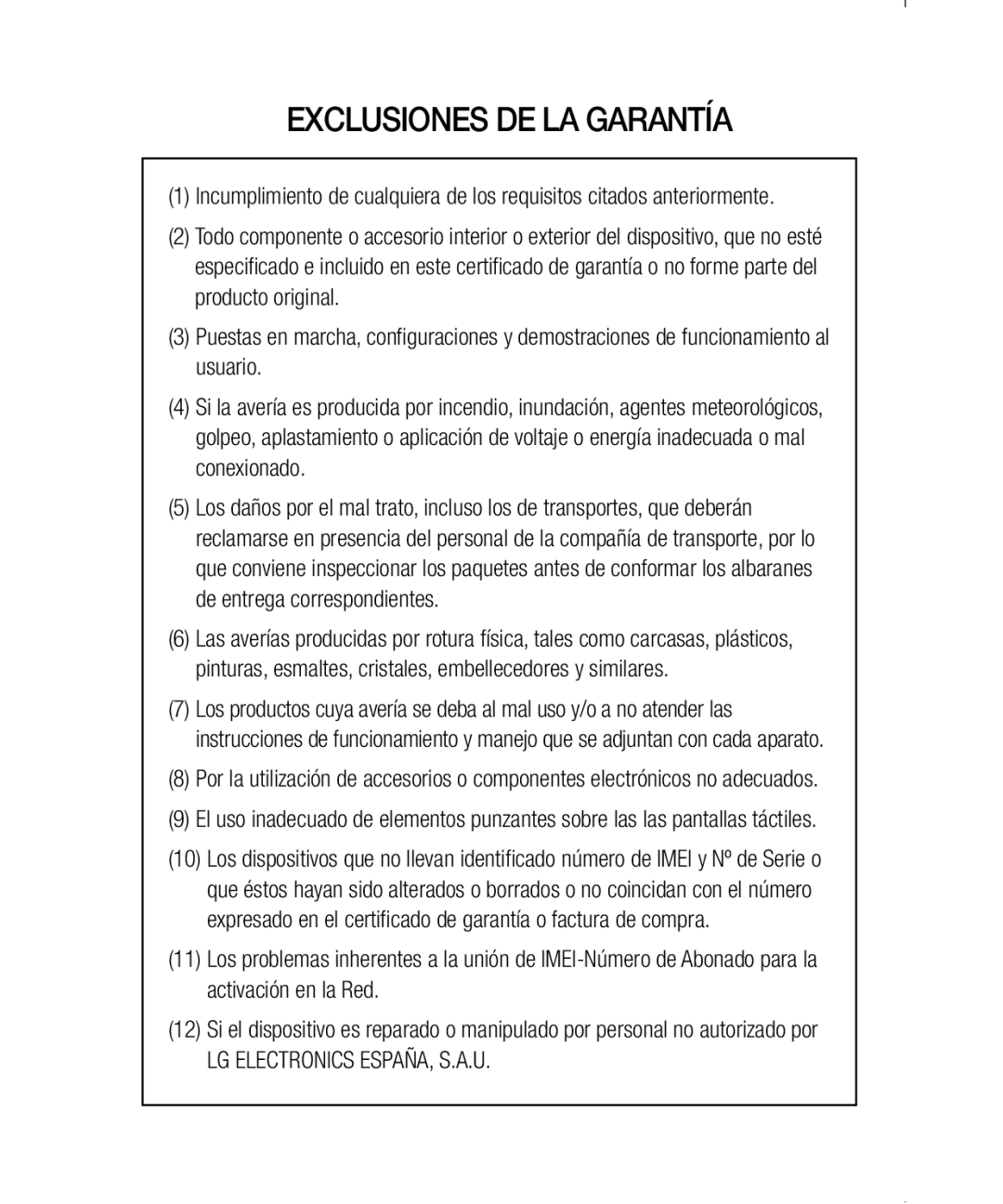 LG Electronics LG-E610 manual Exclusiones DE LA Garantía 