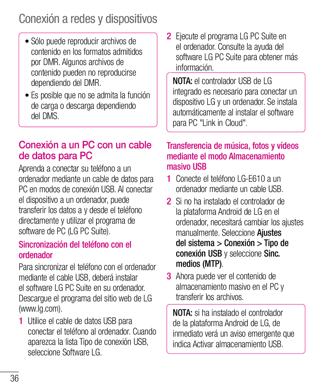 LG Electronics LG-E610 manual Conexión a un PC con un cable de datos para PC, Sincronización del teléfono con el ordenador 