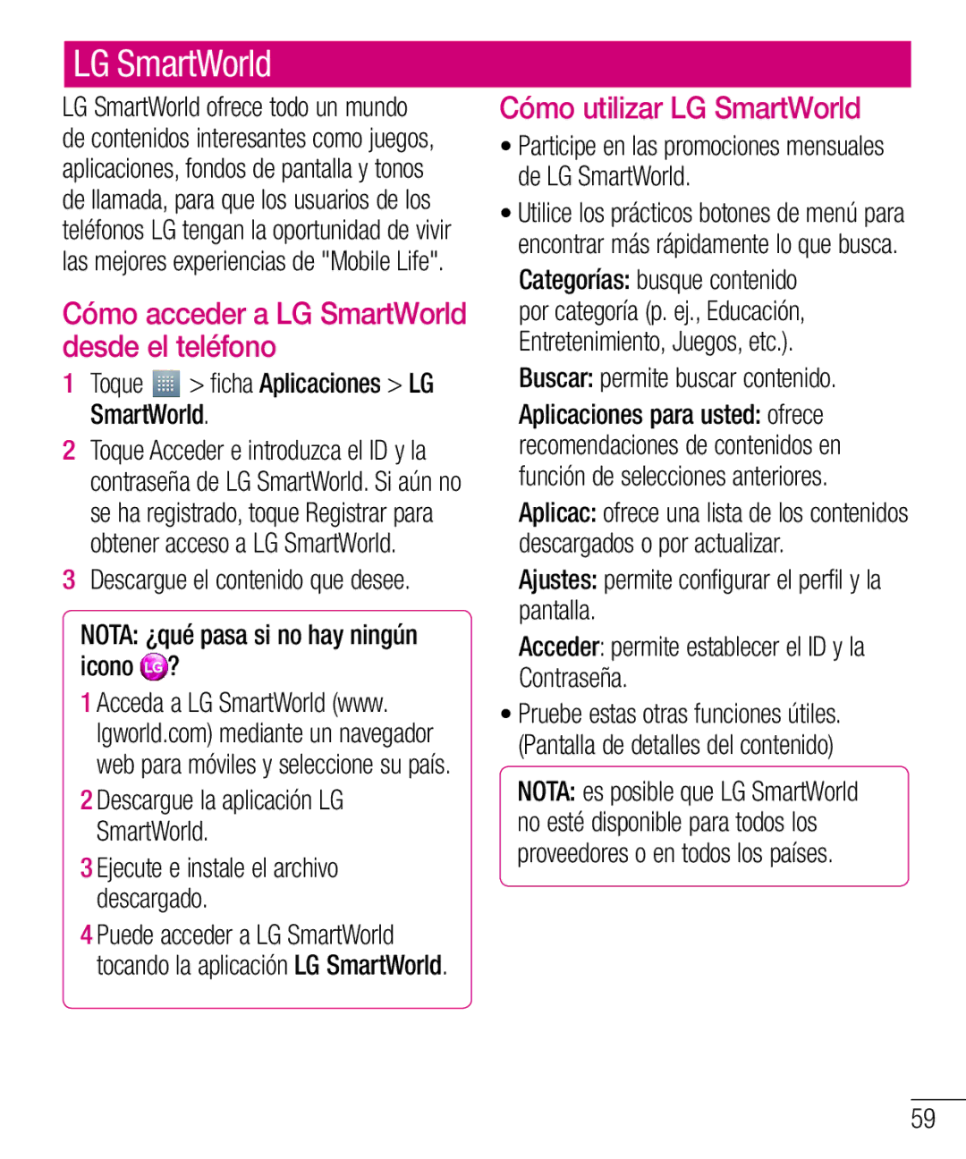 LG Electronics LG-E610 manual Cómo utilizar LG SmartWorld 