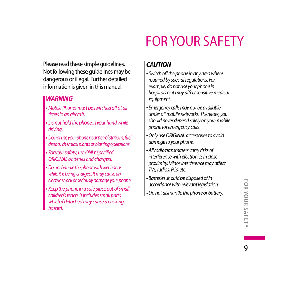 LG Electronics LG KS20 manual For Your Safety, Do not hold the phone in your hand while driving 