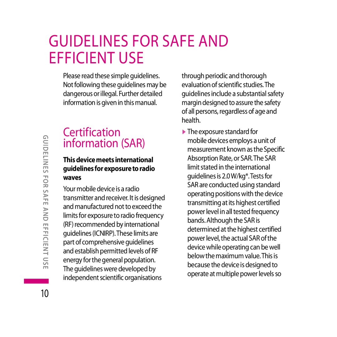 LG Electronics LG KS20 manual Guidelines for safe and efficient use 