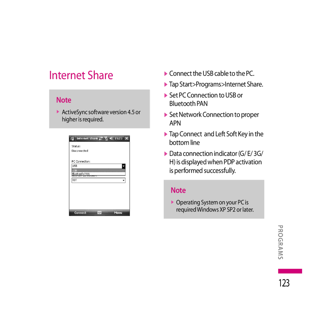 LG Electronics LG KS20 manual Internet Share, 123 