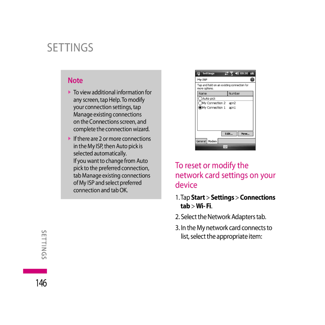 LG Electronics LG KS20 146, To reset or modify the network card settings on your device, Select the Network Adapters tab 