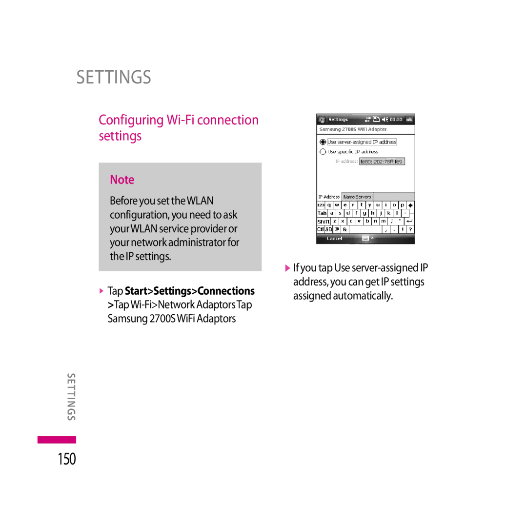 LG Electronics LG KS20 manual 150, Configuring Wi-Fi connection settings 