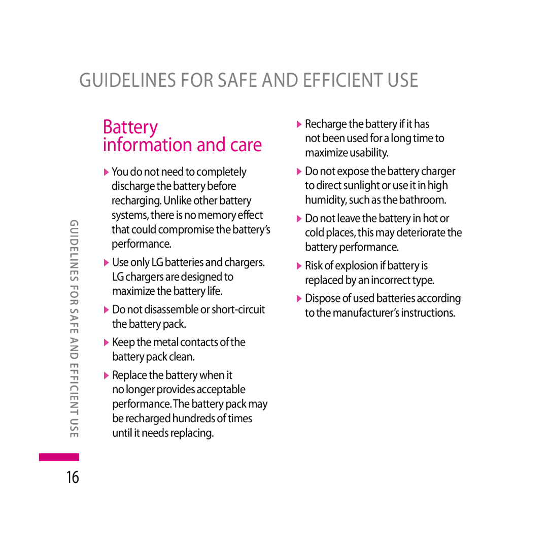 LG Electronics LG KS20 manual Battery Information and care 