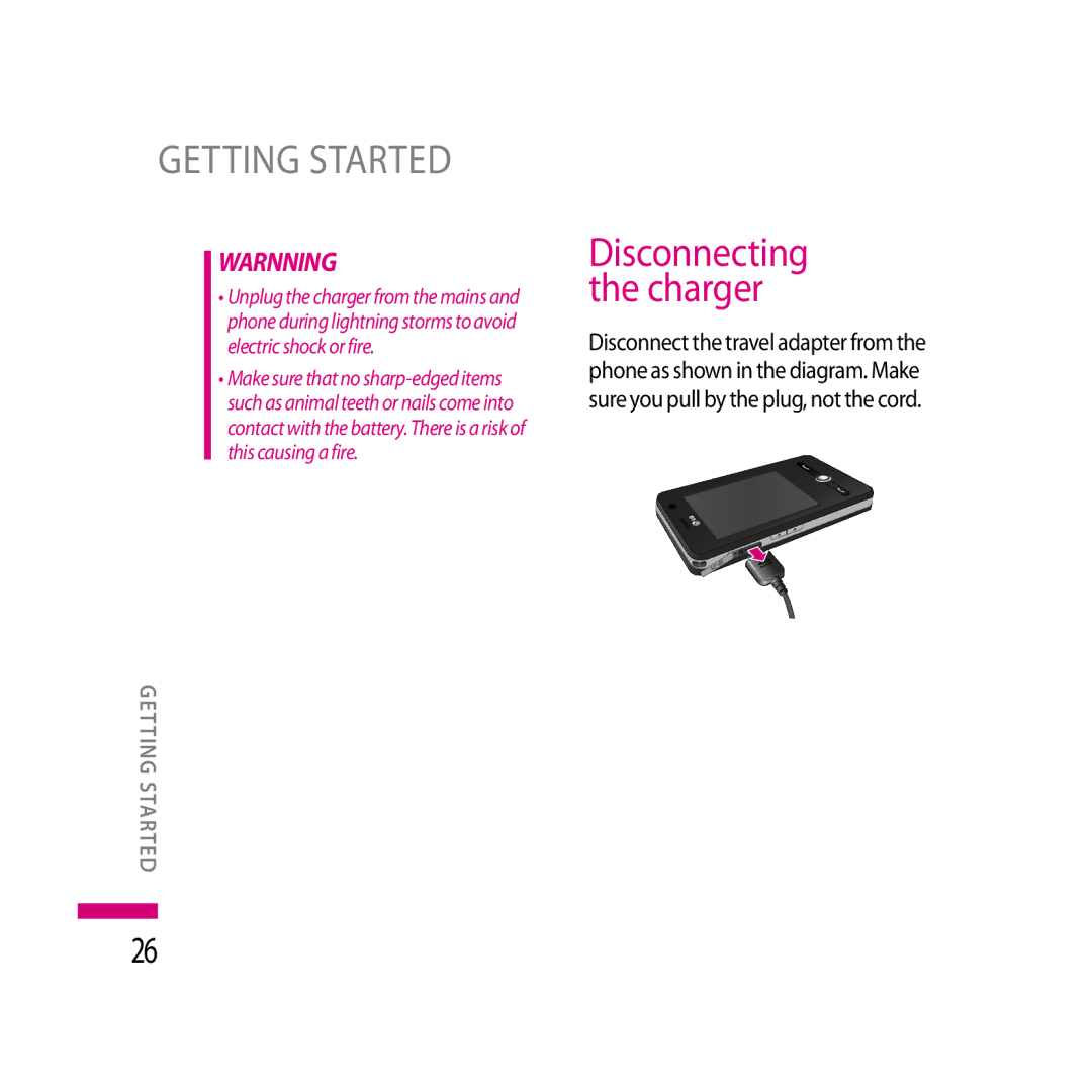 LG Electronics LG KS20 manual Disconnecting the charger 