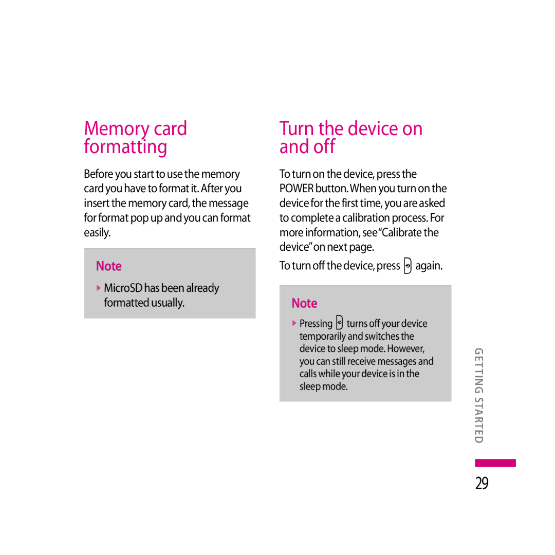 LG Electronics LG KS20 manual Turn the device on and off, To turn off the device, press Pagain 