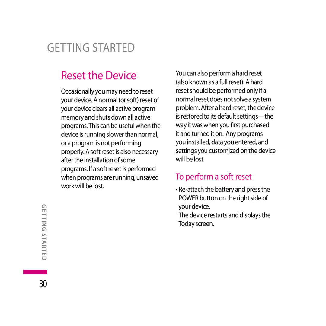 LG Electronics LG KS20 manual Reset the Device, To perform a soft reset 