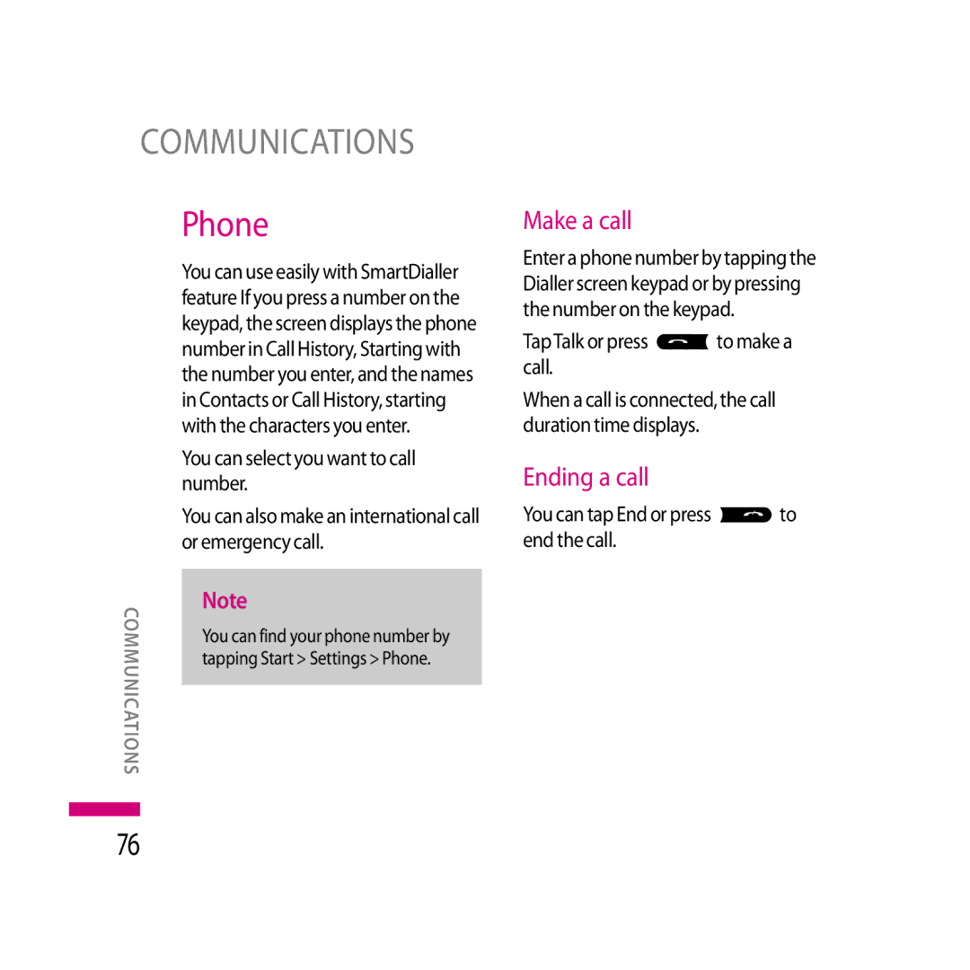 LG Electronics LG KS20 manual Phone, Make a call, Ending a call 