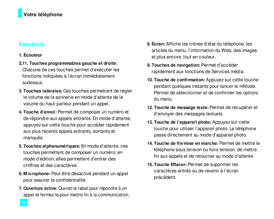 LG Electronics LG2000 manual Votre téléphone, Écouteur Touches programmables gauche et droite 