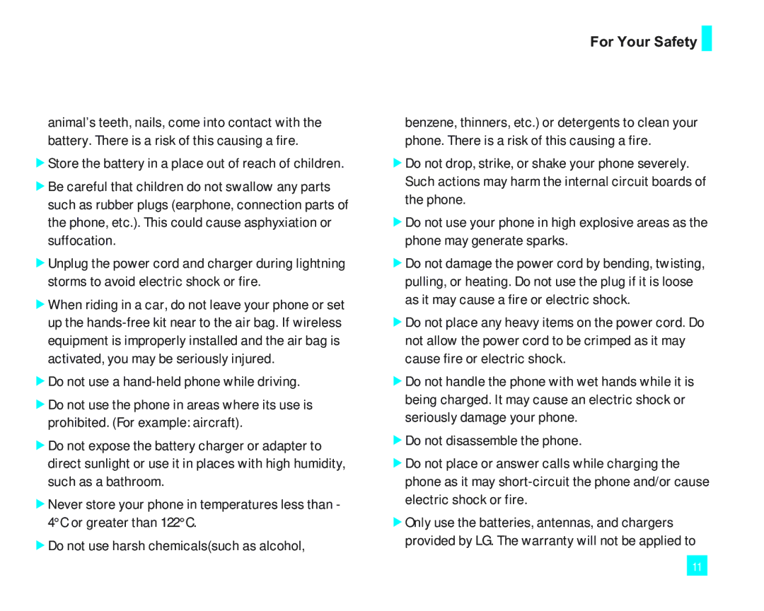 LG Electronics LG2000 manual For Your Safety 