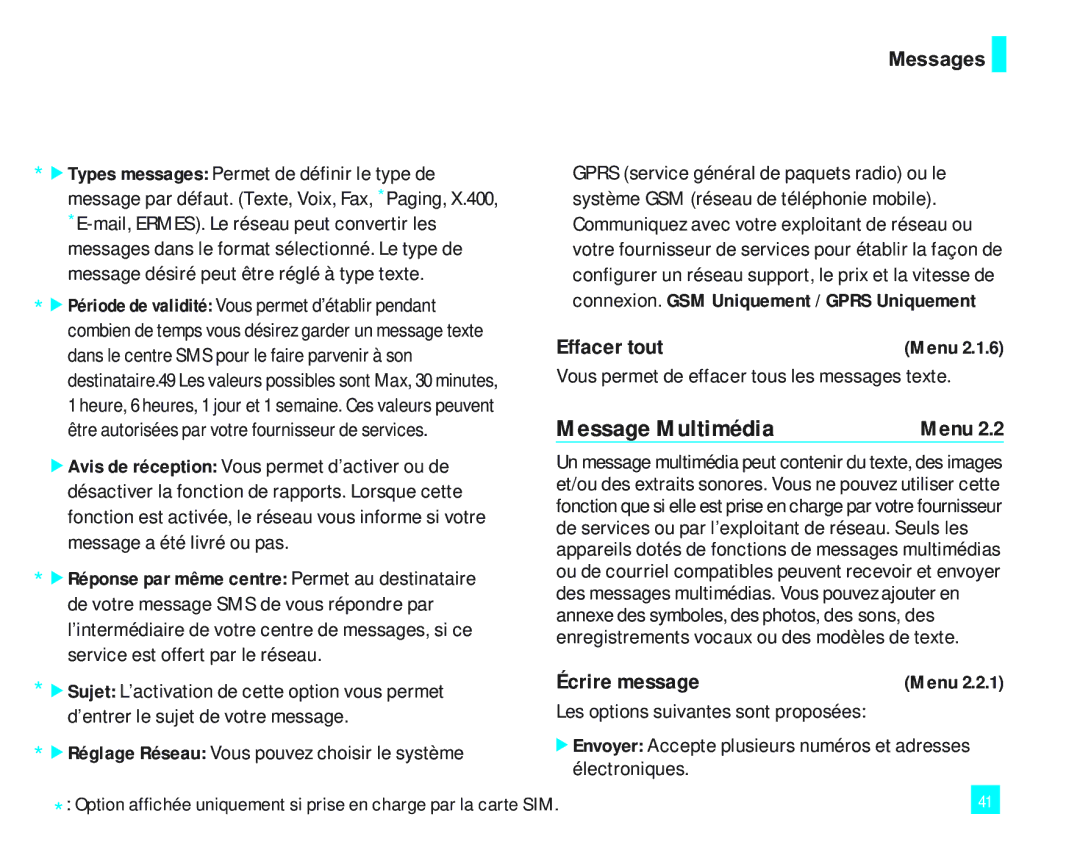 LG Electronics LG2000 manual Message Multimédia, Effacer tout, Vous permet de effacer tous les messages texte 