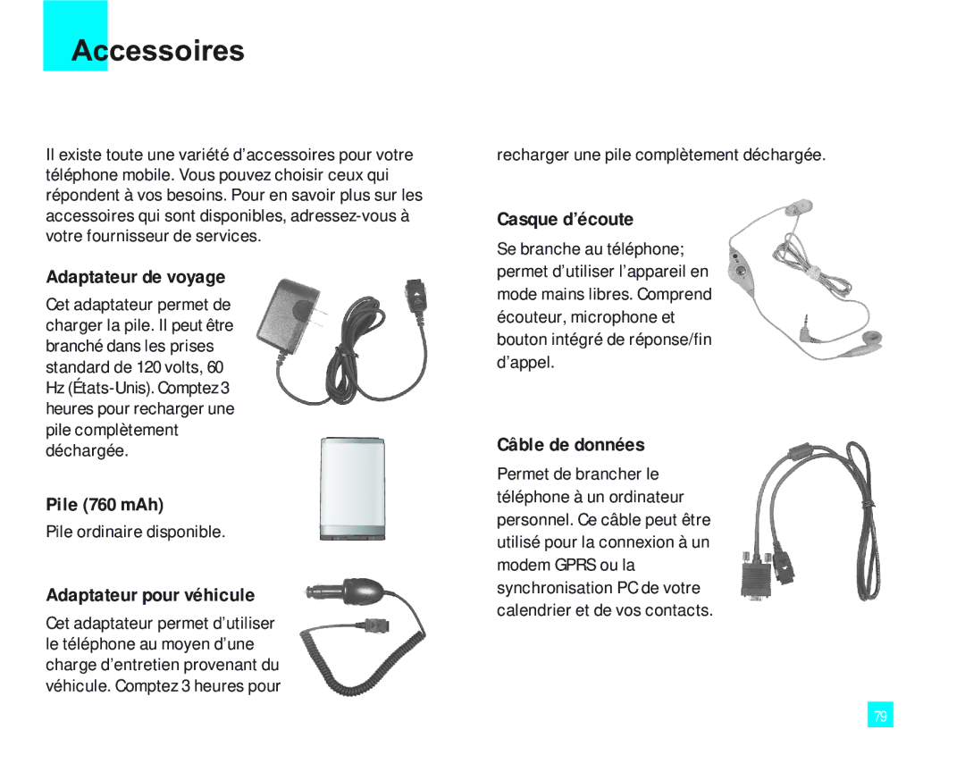 LG Electronics LG2000 manual Accessoires 