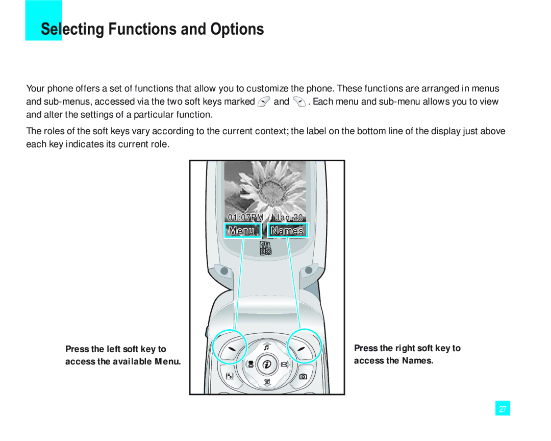 LG Electronics LG2000 manual Selecting Functions and Options 