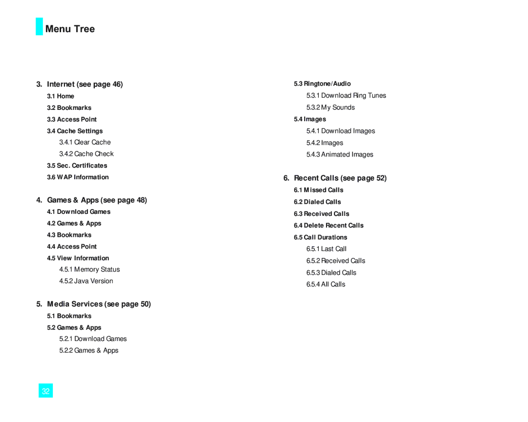 LG Electronics LG2000 manual Menu Tree, Internet see 