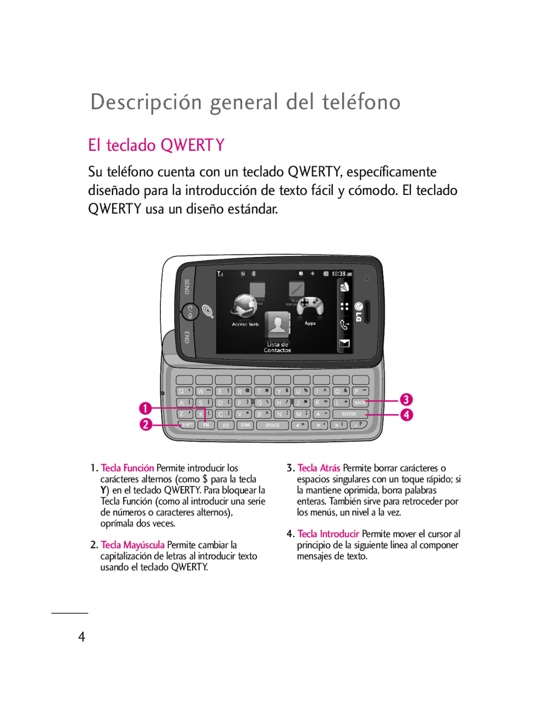 LG Electronics LG511C manual Descripción general del teléfono, El teclado Qwerty 