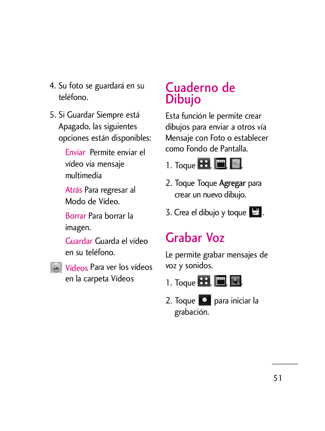 LG Electronics LG511C manual Cuaderno de Dibujo 