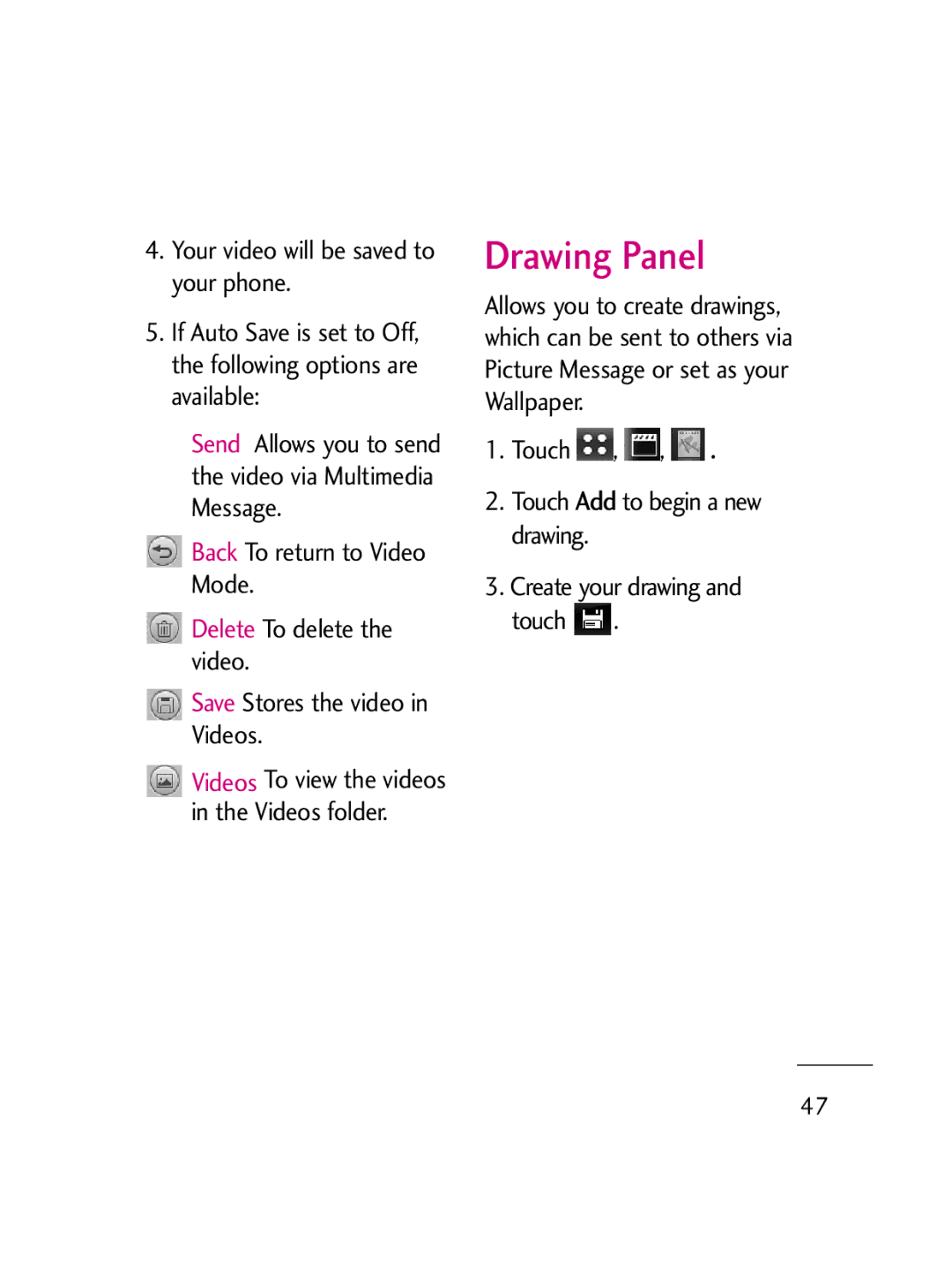 LG Electronics LG511C manual Drawing Panel 