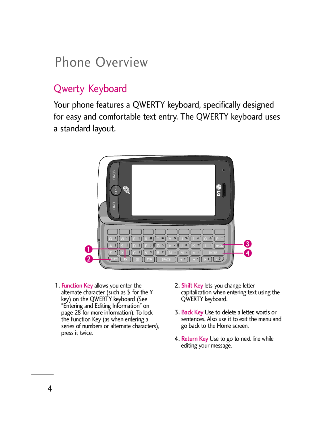 LG Electronics LG511C manual Phone Overview, Qwerty Keyboard 