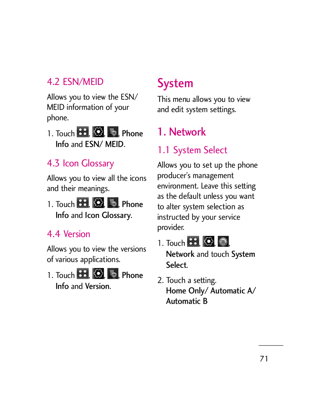 LG Electronics LG511C manual System Select, Version 