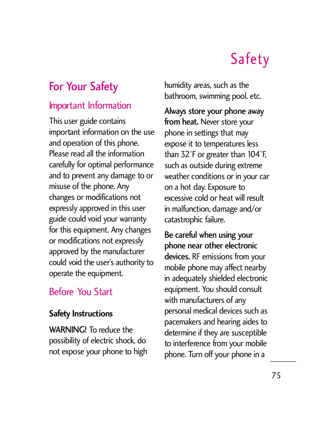 LG Electronics LG511C manual For Your Safety, Important Information, Before You Start, Safety Instructions 