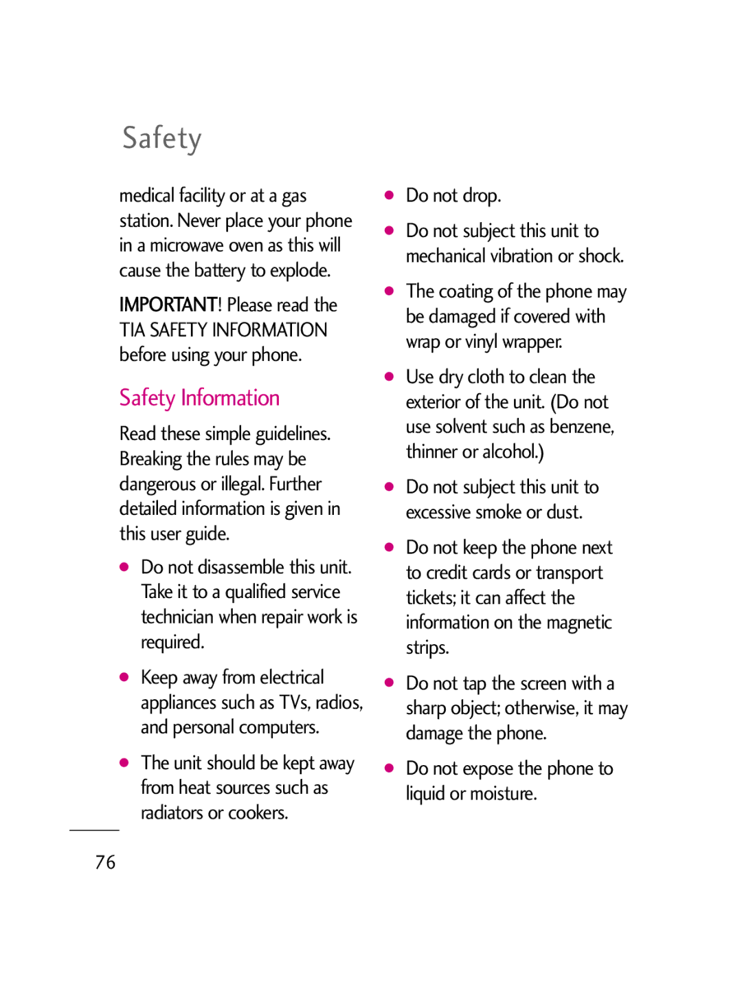 LG Electronics LG511C manual Safety Information, Do not drop 