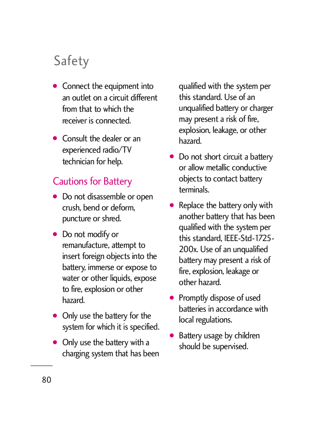 LG Electronics LG511C manual Battery usage by children should be supervised 