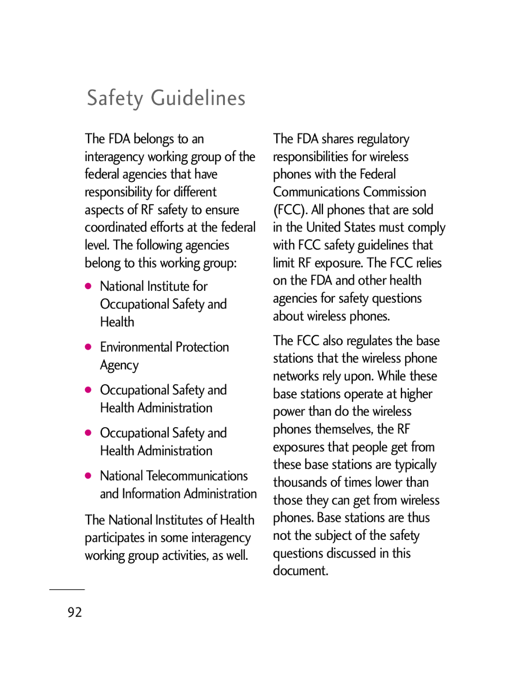 LG Electronics LG511C manual Safety Guidelines 