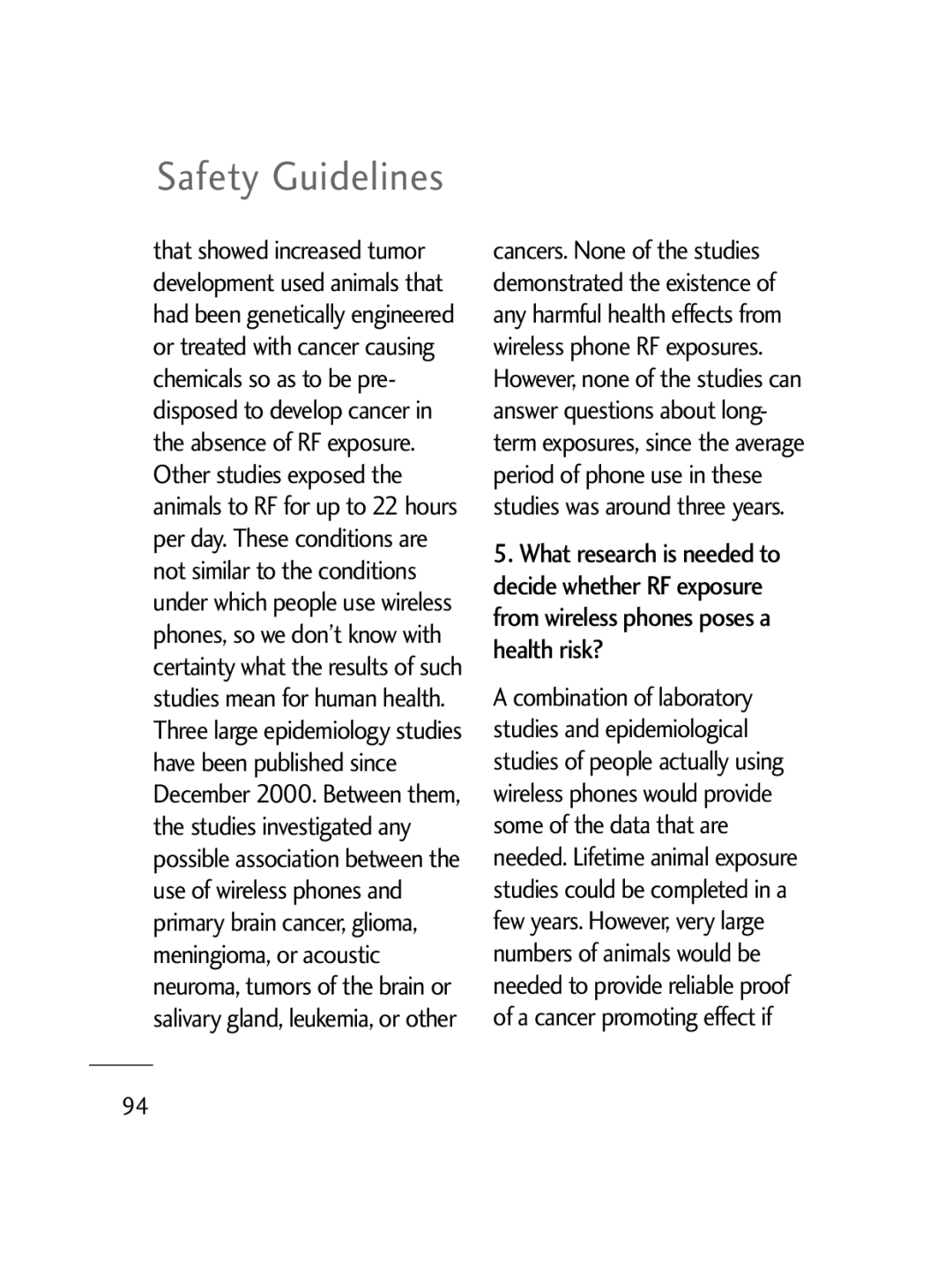 LG Electronics LG511C manual Safety Guidelines 