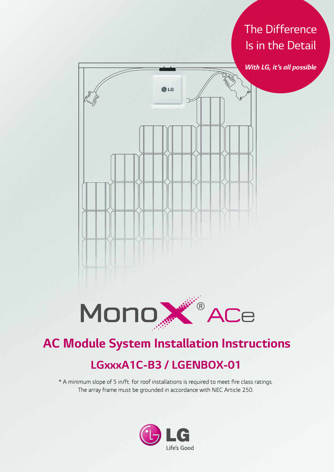 LG Electronics LGxxxA1C-B3, LGENBOX-01 installation instructions AC Module System Installation Instructions 