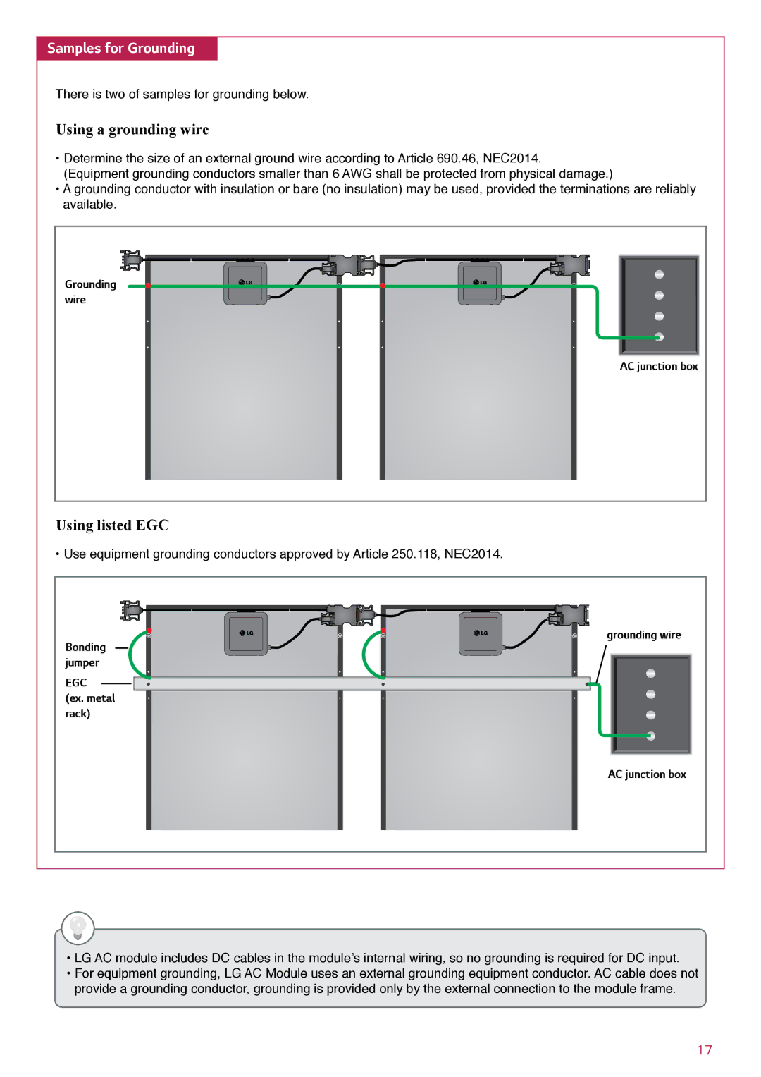 LG Electronics LGxxxA1C-B3, LGENBOX-01 installation instructions Samples for Grounding 