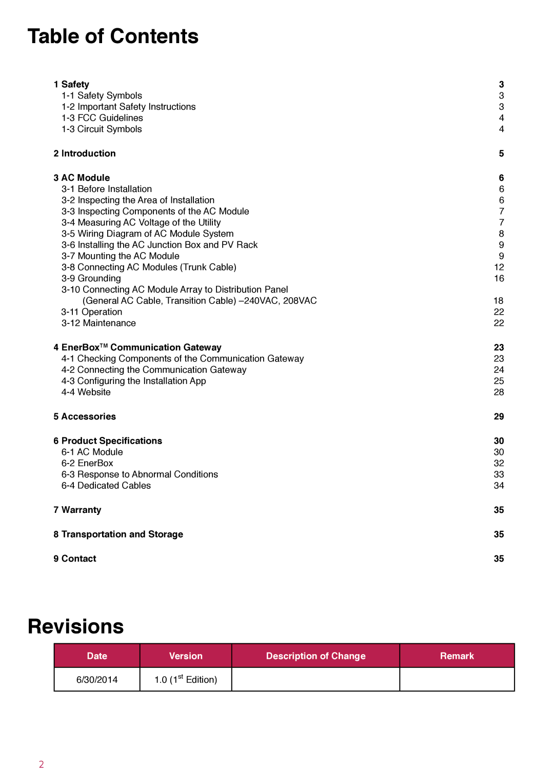 LG Electronics LGENBOX-01, LGxxxA1C-B3 installation instructions Table of Contents, Revisions 