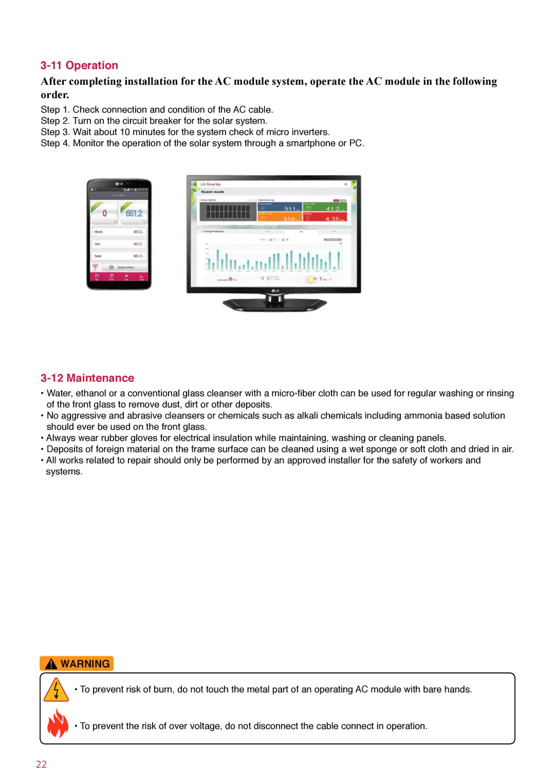 LG Electronics LGENBOX-01, LGxxxA1C-B3 installation instructions Operation, Maintenance 