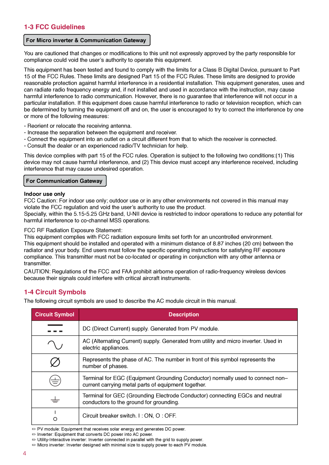 LG Electronics LGENBOX-01, LGxxxA1C-B3 FCC Guidelines, Circuit Symbols, For Micro inverter & Communication Gateway 