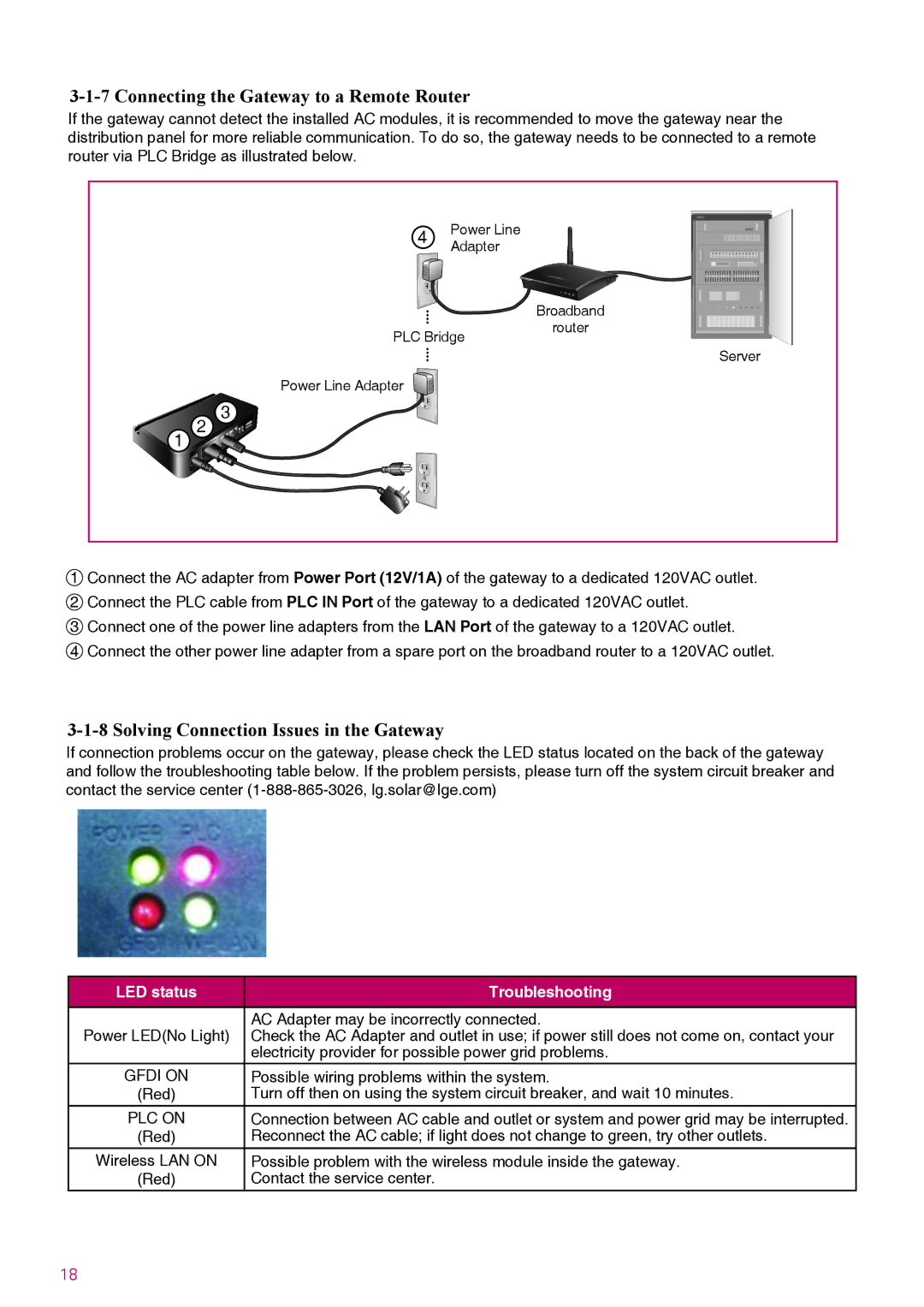 LG Electronics LGxxxA1C-B3 manual Connecting the Gateway to a Remote Router, Solving Connection Issues in the Gateway 